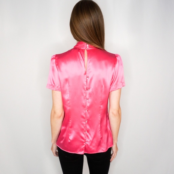 MILLY Silk Pink Rhinestone Bow Blouse - Picture 4 of 7